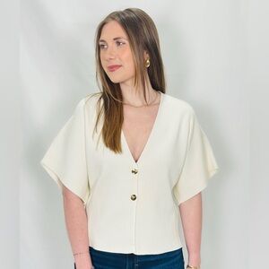 Chic Cream Button-Up Women's Blouse